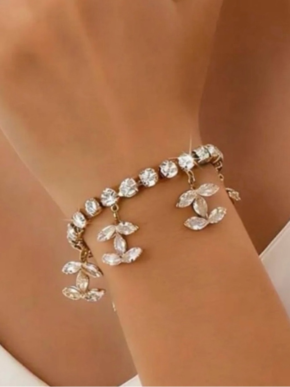 Macy's Gold Bracelet with Clear Crystal Drop Charms